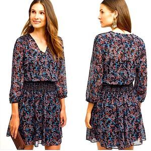 Anthropologie Vanessa Virginia Paisley Smocked Day Tripper Dress Size Small